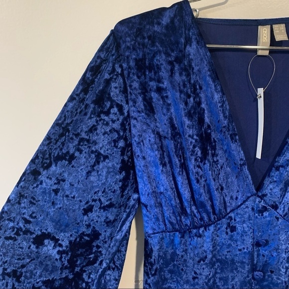 NWT ASOS Blue Velvet Balloon Long Sleeve Bodycon V-Neck Mini Dress Size 4 - Picture 5 of 13
